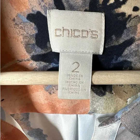 Chico’s Watercolor Floral Front Knot Long Sleeves Top Sz 2 / L Casual Colorful - Picture 5 of 10